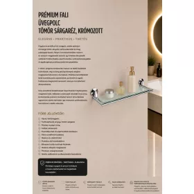   Prémiová nástenná sklenená polica – masívna mosadz, chrómovaná