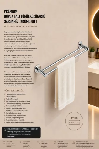 Prémiový dvojitý nástenný držiak na uteráky – mosadz, chrómovaný