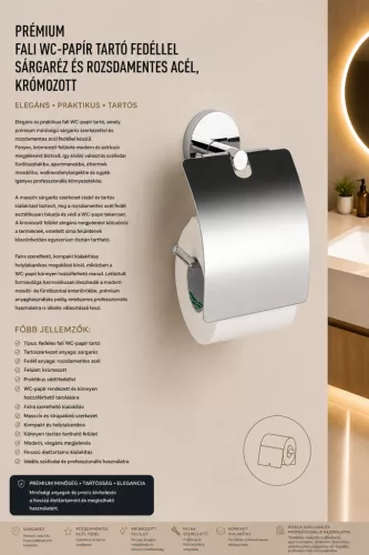 Prémiový nástenný držiak toaletného papiera s krytom – mosadz a nerez, chrómovaný