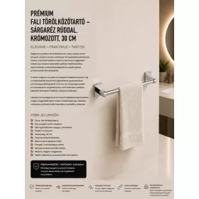   Prémiový nástenný držiak na uteráky – mosadzná tyč, chrómovaný, 30 cm
