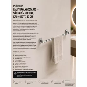   Prémiový nástenný držiak na uteráky – mosadzná tyč, chrómovaný, 50 cm