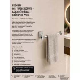   Prémiový nástenný držiak na uteráky – mosadzná tyč, chrómovaný, 22 cm