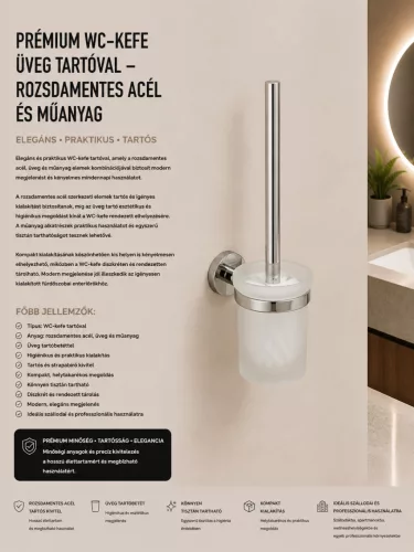 Prémiová WC kefa so skleneným držiakom – nehrdzavejúca oceľ a plast