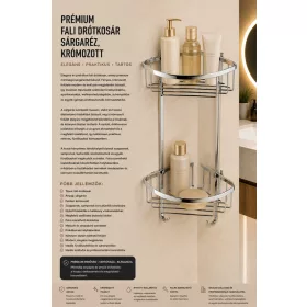   Prémiový nástenný drôtený košík – mosadz, chrómovaný (K21-052-2)