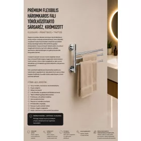   Prémiový flexibilný trojramenný nástenný držiak na uteráky – mosadz, chrómovaný