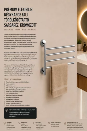 Prémiový flexibilný štvorramenný nástenný držiak na uteráky – mosadz, chrómovaný