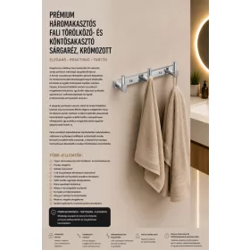   Prémiový nástenný vešiak na uteráky a župany s 3 háčikmi – mosadz, chrómovaný