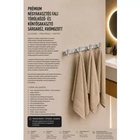  Prémiový nástenný vešiak na uteráky a župany so 4 háčikmi – mosadz, chrómovaný