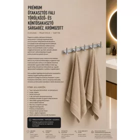   Prémiový nástenný vešiak na uteráky a župany s 5 háčikmi – mosadz, chrómovaný