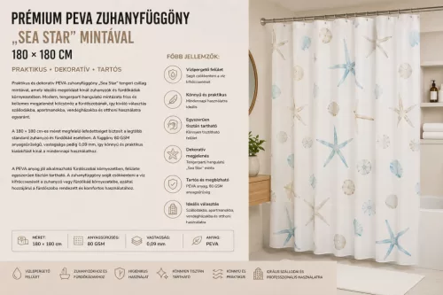 Prémiový sprchový záves z PEVA so vzorom „Sea Star“ – 180 × 180 cm