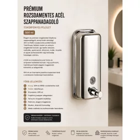   Prémiový nerezový dávkovač mydla – zrkadlový lesk, 500 ml