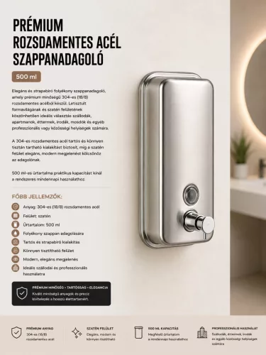 Prémiový nerezový dávkovač mydla – 500 ml
