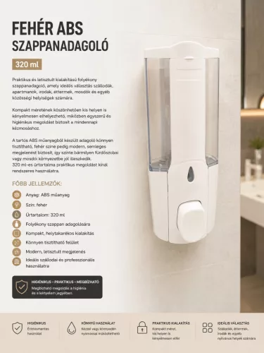 Fehér ABS szappanadagoló – 320 ml