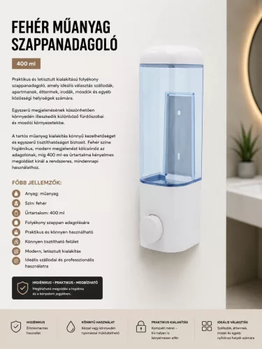 Biely plastový dávkovač mydla – 400 ml