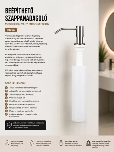 Vstavaný dávkovač mydla k umývadlu a drezu – 300 ml