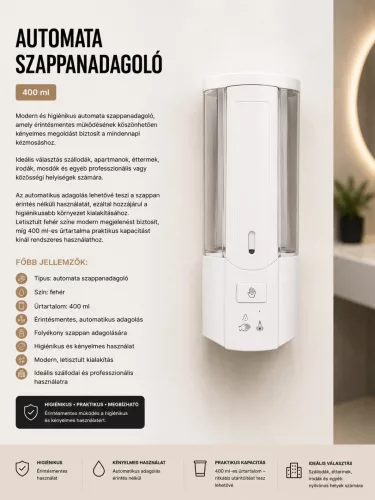 Automatický dávkovač mydla – biely, 400 ml