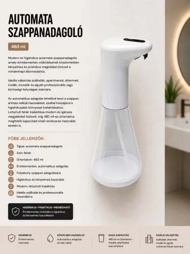 Automatický dávkovač mydla – biely, 480 ml