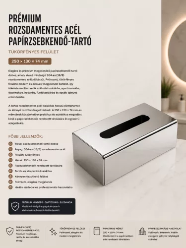 Prémiový nerezový zásobník na papierové vreckovky – zrkadlový lesk