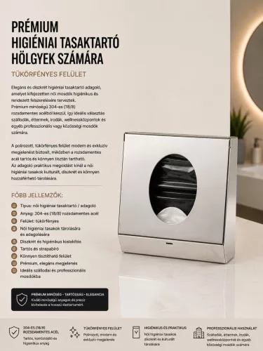 Prémiový zásobník hygienických vrecúšok pre ženy – nerez, zrkadlový lesk