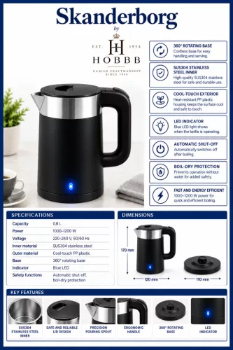 HOBBB Skanderborg rýchlovarná kanvica, 0,6 l