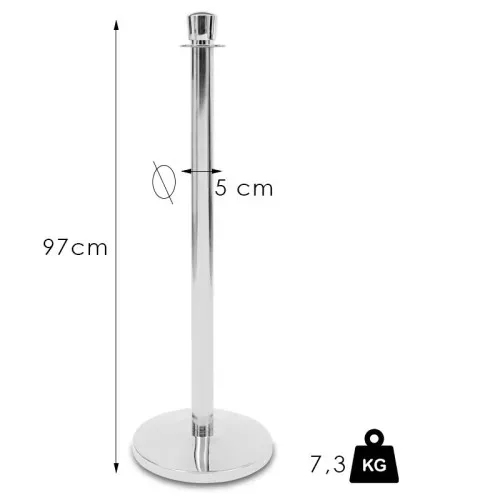 Zahradzovací stĺpik s lanom chrómovej farby, 7,3kg (KOK)
