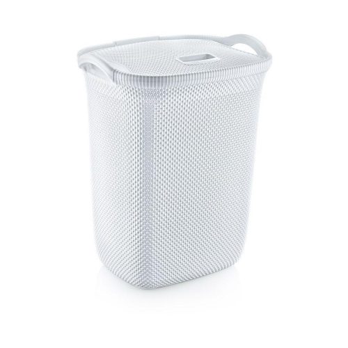 Plastový kôš na bielizeň s vekom, biely 63L