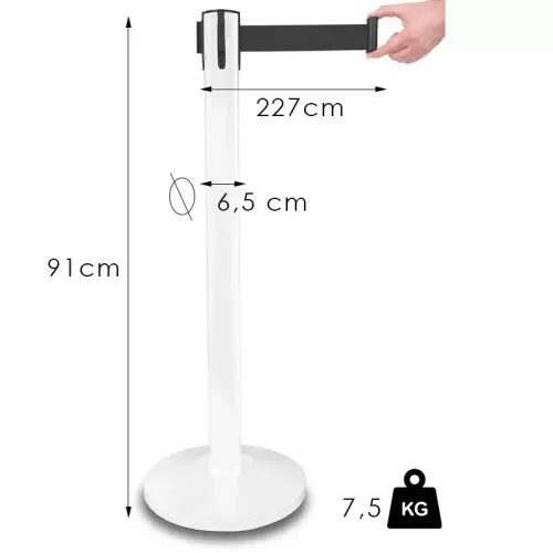 Biely zahradzovací stĺpik, s 225cm čiernou pásovou kazetou, 7,5kg (NO-white)