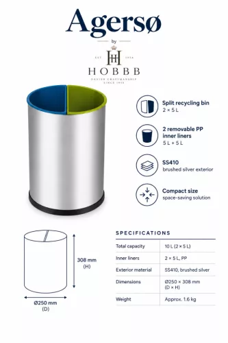 HOBBB Agersø separovaný odpadkový kôš do izby pre hostí, 10 l