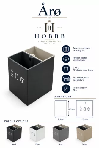 HOBBB Årø odpadkový kôš na triedený odpad do izby pre hostí, 16 l