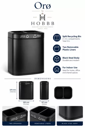 HOBBB Orø odpadkový kôš na separovaný zber do izby pre hostí, 12 l