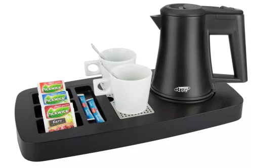 Btray Sense podnos + Star rýchlovarná kanvica, 0,5 l, čierna + 2 biele šálky – súprava