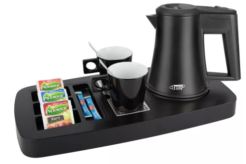 Btray Sense podnos + Star rýchlovarná kanvica, 0,5 l, čierna + 2 čierne šálky – súprava