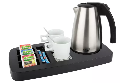 Btray Sense podnos + Style rýchlovarná kanvica, 1 l + 2 biele šálky – súprava