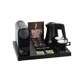   Btray Siesta podnos + Star rýchlovarná kanvica, 0,5 l, čierna + 2 čierne šálky – súprava