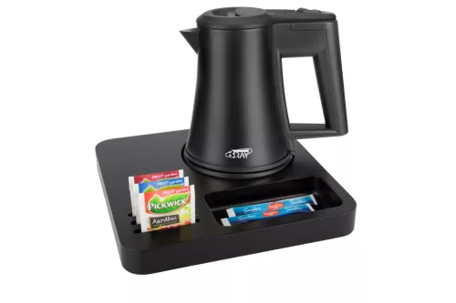 Btray Slim podnos + Star rýchlovarná kanvica, 0,5 l, čierna + 2 biele šálky – súprava