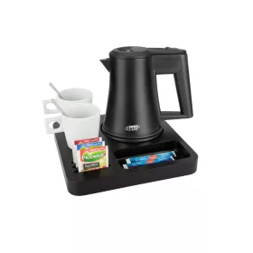   Btray Slim podnos + Star rýchlovarná kanvica, 0,5 l, čierna + 2 biele šálky – súprava