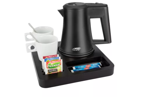 Btray Slim podnos + Star rýchlovarná kanvica, 0,5 l, čierna + 2 biele šálky – súprava