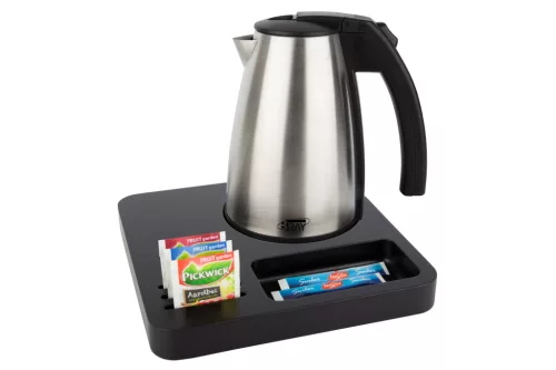 Btray Slim podnos + Style rýchlovarná kanvica, 1 l + 2 biele šálky – súprava