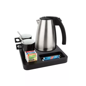   Btray Slim podnos + Style rýchlovarná kanvica, 1 l + 2 čierne šálky – súprava