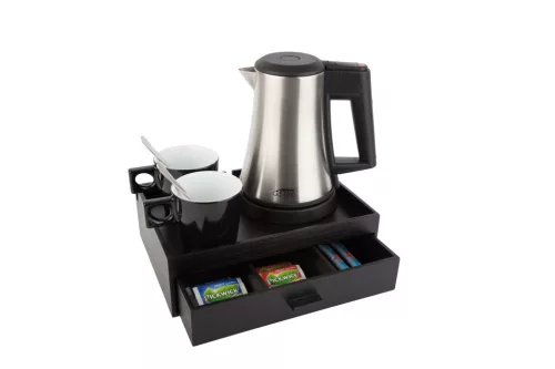 Btray Smart podnos + Star rýchlovarná kanvica, 0,5 l + 2 čierne šálky – súprava