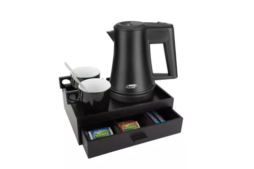 Btray Smart podnos + Star rýchlovarná kanvica, 0,5 l, čierna + 2 čierne šálky – súprava