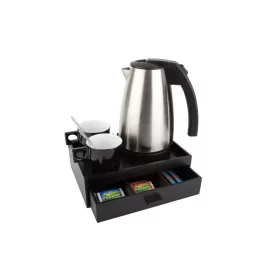   Btray Smart podnos + Style rýchlovarná kanvica, 1 l + 2 čierne šálky – súprava