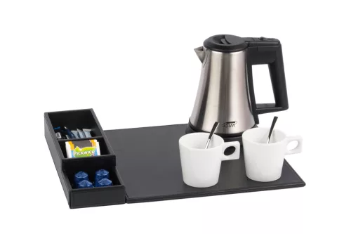 Btray Snap podnos + Star rýchlovarná kanvica, 0,5 l + 2 biele šálky – súprava