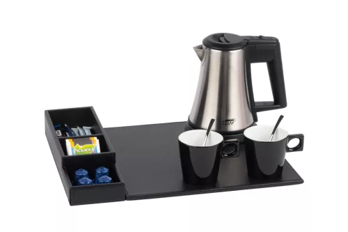 Btray Snap podnos + Star rýchlovarná kanvica, 0,5 l + 2 čierne šálky – súprava