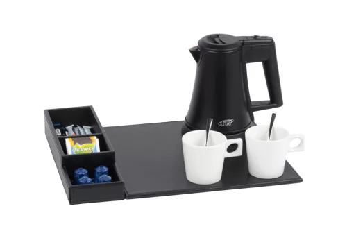 Btray Snap podnos + Star rýchlovarná kanvica, 0,5 l, čierna + 2 biele šálky – súprava