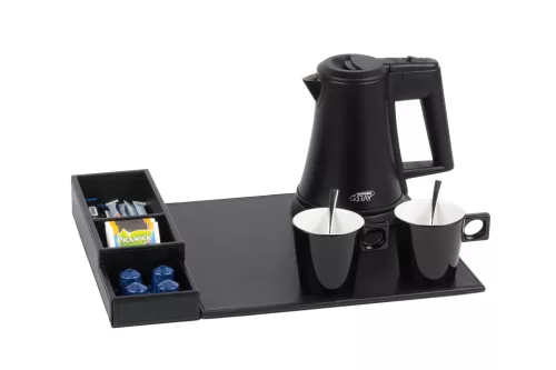 Btray Snap podnos + Star rýchlovarná kanvica, 0,5 l, čierna + 2 čierne šálky – súprava