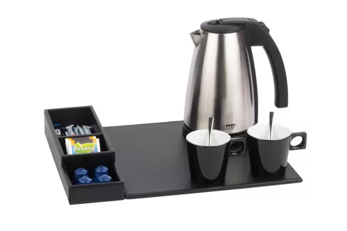 Btray Snap podnos + Style rýchlovarná kanvica, 1 l + 2 čierne šálky – súprava