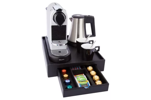 Btray Space podnos + Star rýchlovarná kanvica, 0,5 l + 2 čierne šálky – súprava