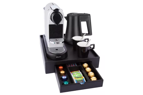 Btray Space podnos + Star rýchlovarná kanvica, 0,5 l, čierna + 2 čierne šálky – súprava