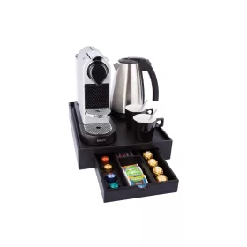   Btray Space podnos + Style rýchlovarná kanvica, 1 l + 2 čierne šálky – súprava